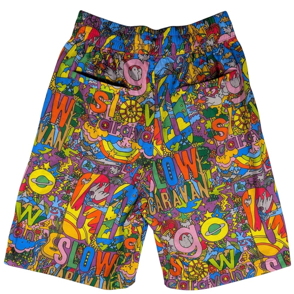 Go Slow Caravan Psychedelic Doodle Easy Shorts Women Small Multi Color Japan NWT